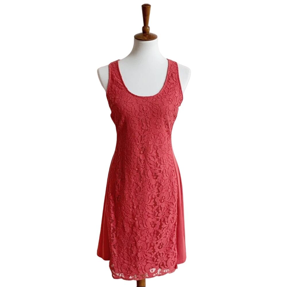 The Letter coral lace front sheath dress, size L